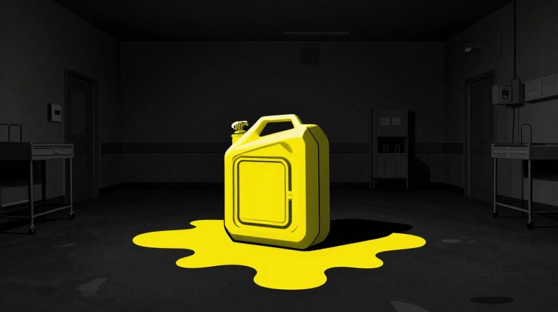 a generator the size of a fingernail sitting in the center of an enormous empty hospital room rendered in Soviet constructivist style illustration for Systems Fail in Order of Dependence