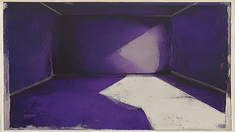 Woodblock linocut style image of a clean empty room shot from a low raking angle with harsh sidelight illustration for The Genius Is a Clean Room