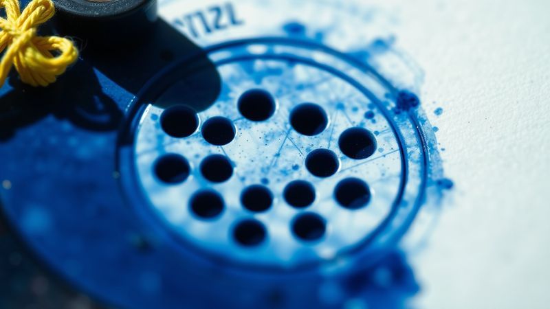 extreme close-up cyanotype of a voice recorder's tiny speaker grille pressed against white paper illustration for The Pattern It Solved For
