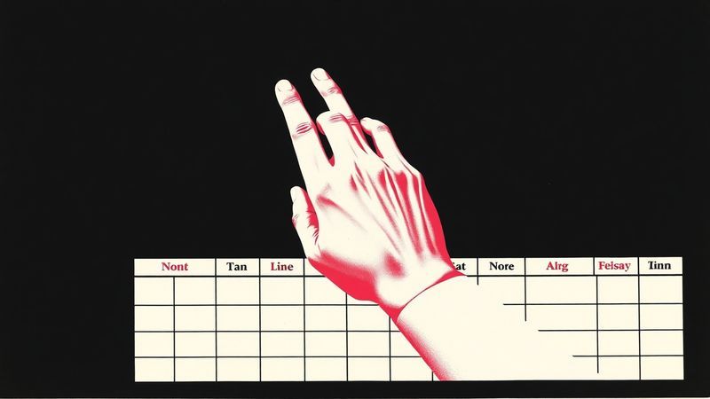risograph print of a hand gripping the edge of a rigid institutional schedule board illustration for The Schedule Is the Argument