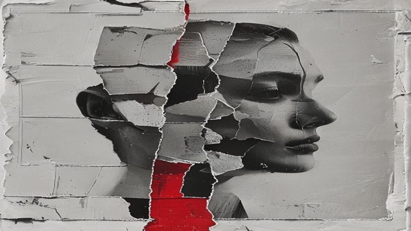 torn photograph fragments in mismatched scales reassembled wrong—a detail from one image overlapping a silhouette from another illustration for Two Cameras