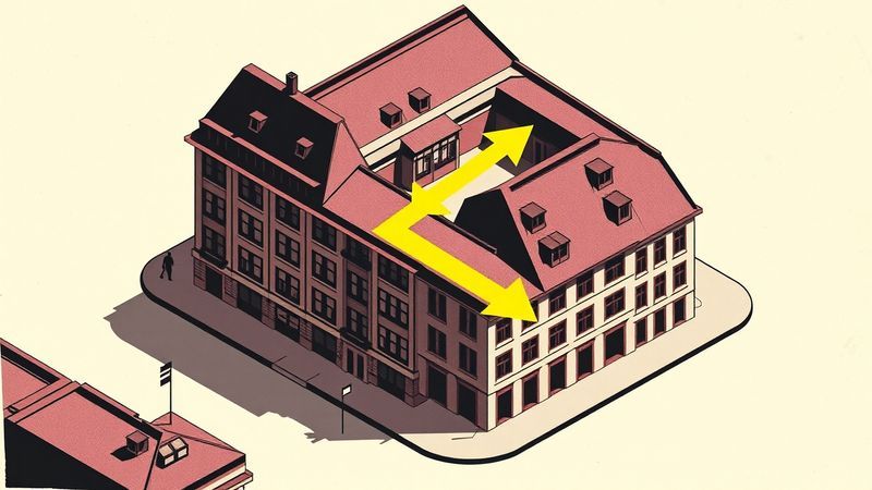 isometric architectural diagram of a Vienna street corner rendered as layered flat shapes in black and violet with one accent of acid yellow illustration for What theFont Knew